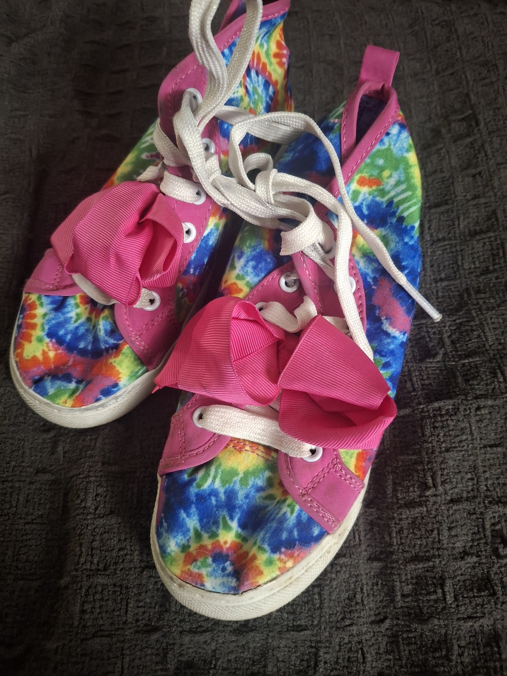 JoJo Siwa Rainbow Tie-Dye High-Top Sneakers with Pink Bows